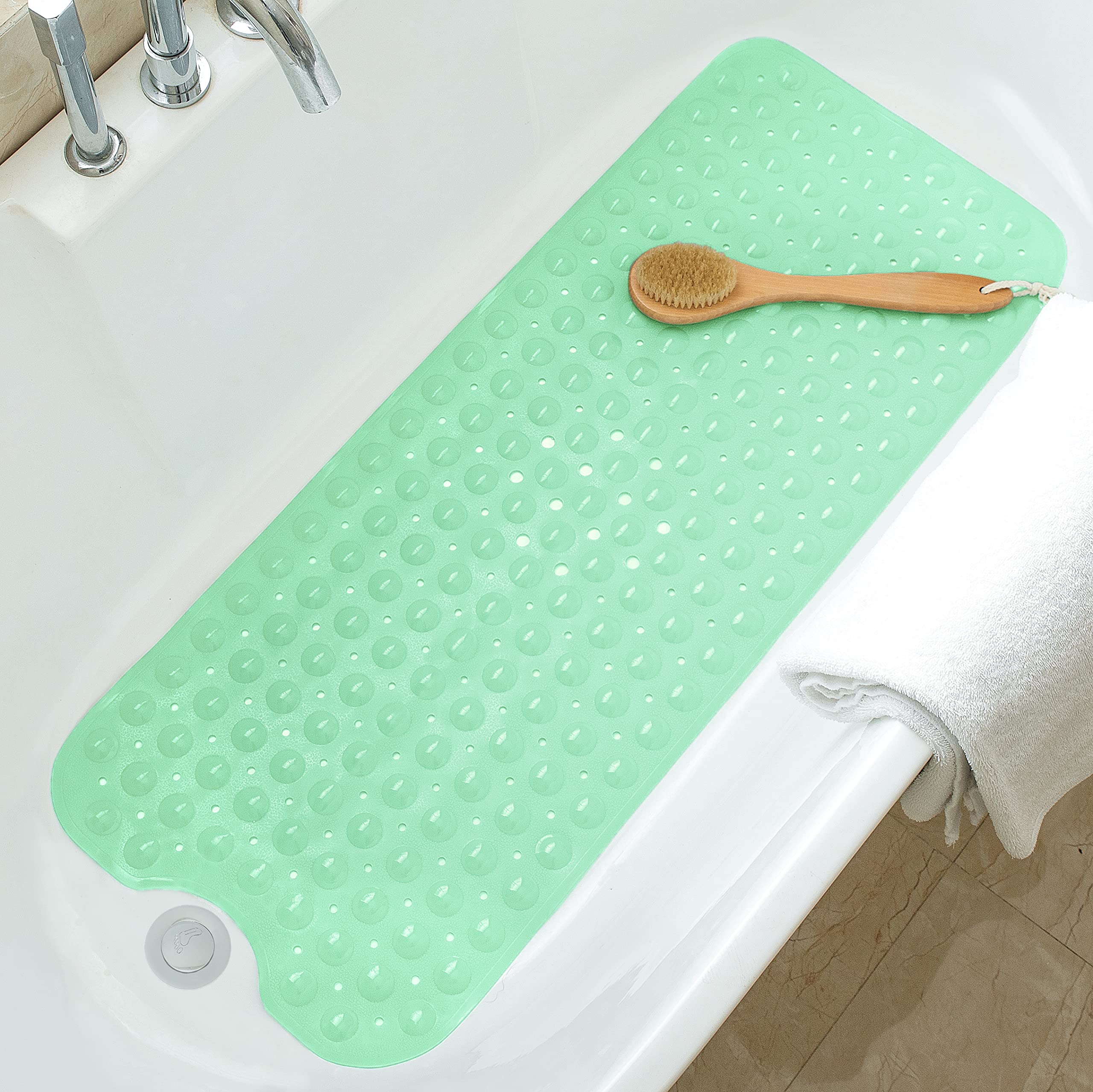Bathtub Mats for Shower Tub Non-Slip Bath Mat 39 x 16 Inch Extra Long Shower Mat, Bath Tub Mat for Bathroom with Machine Washable, BPA Free for Kids (Clear Hot Pink)