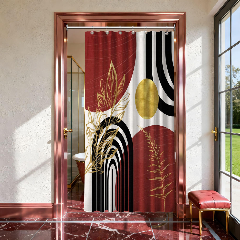 Mid Century Modern Black and Brown Shower Curtain Boho Beige and Dark Tan Gold Shower Curtains for Mens Bathroom Decor Sets, Waterproof Cloth Fabric with Hooks, 70x72in