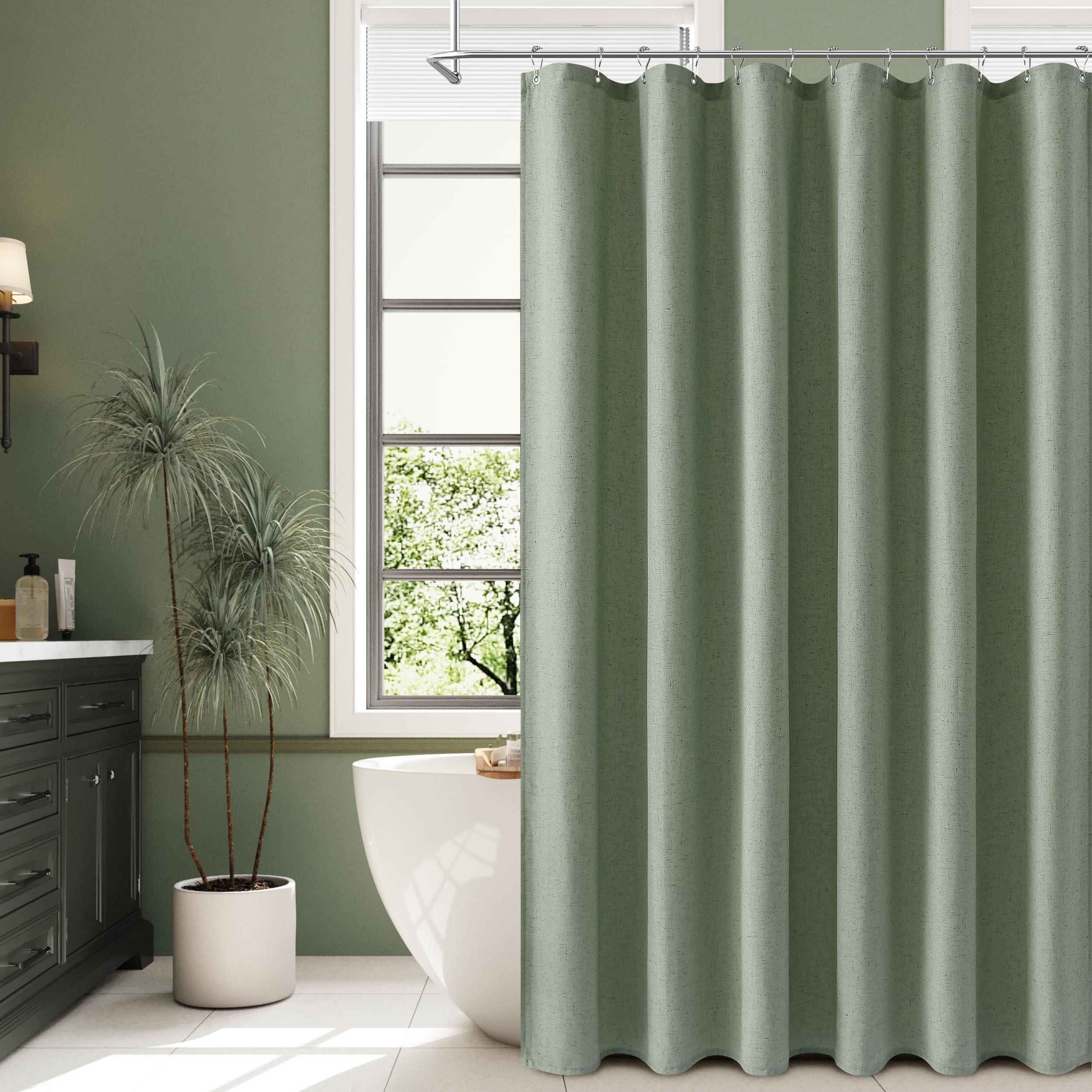 Naturoom Natural Linen Shower Curtain, Country Boho Farmhouse Bath Decor Beige Shower Curtains for Bathroom Neutral Cloth Weighted Textured Fabric Bath Curtain Liner with Hooks, Cream, 72 Inch